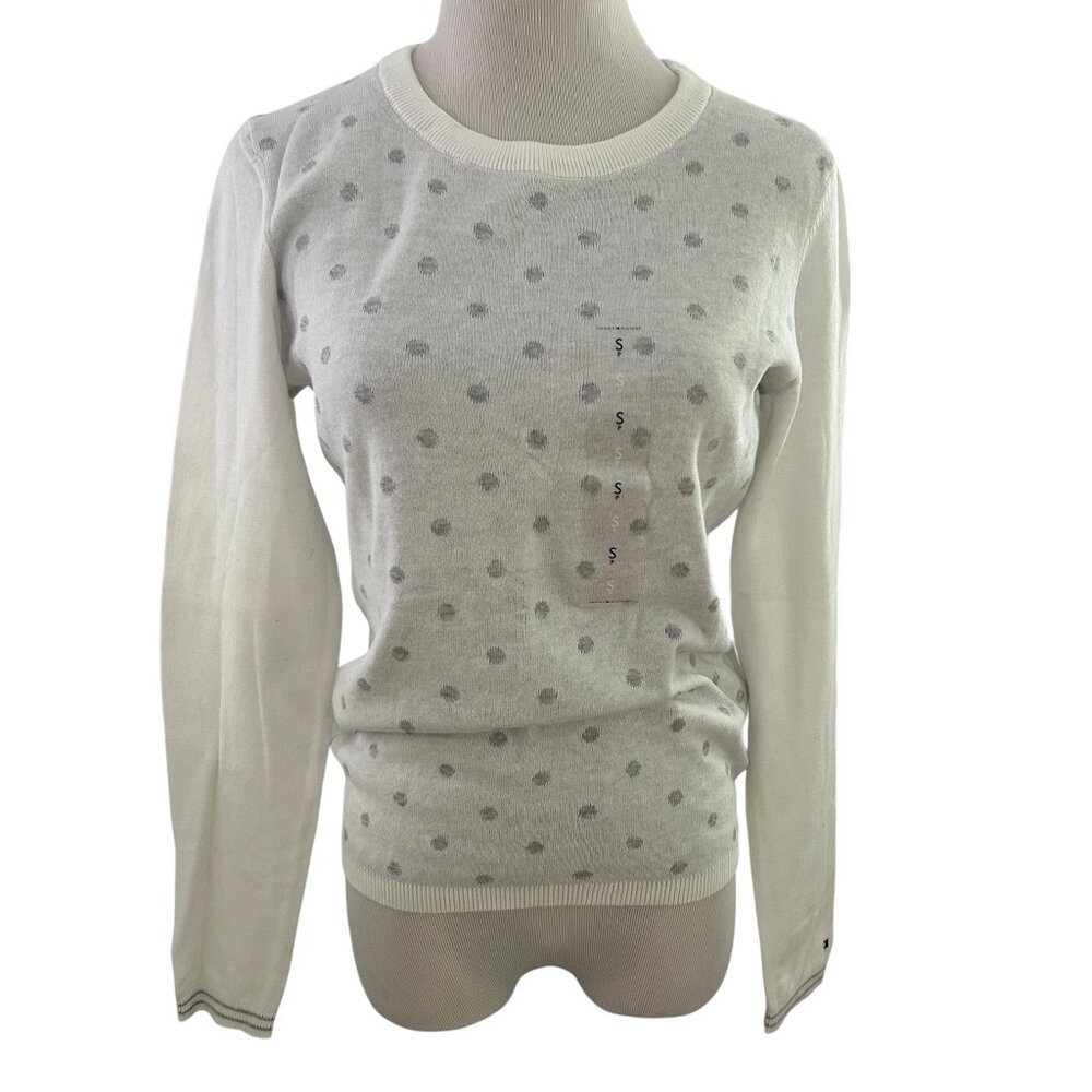 Tommy Hilfiger Women’s Size S White Grey Heather Polka Dot Pullover Sweater NWT